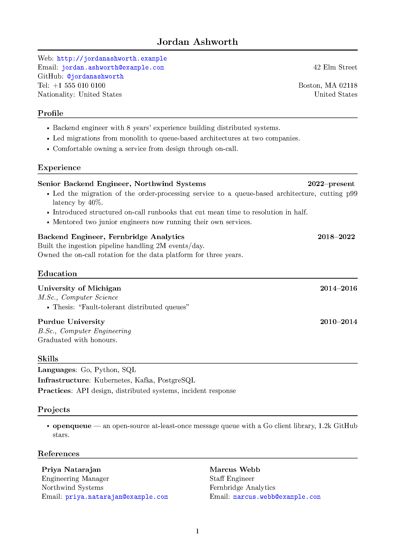 First page of the SimpleTeXCV template