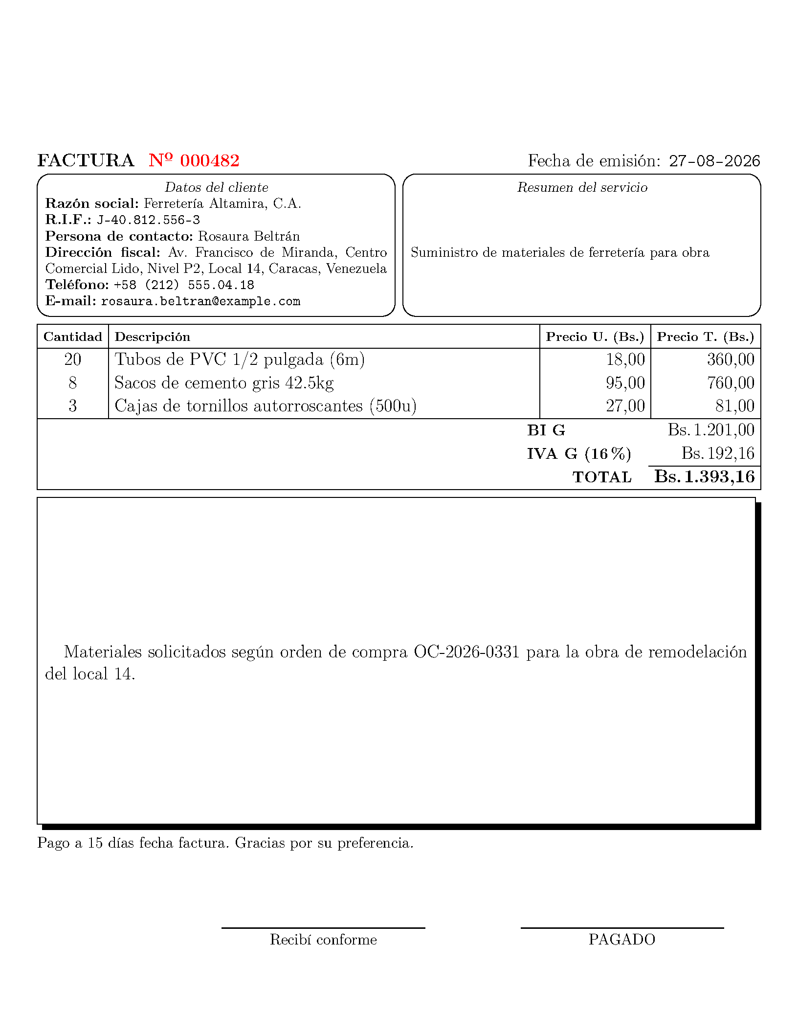 First page of Spanish Invoice