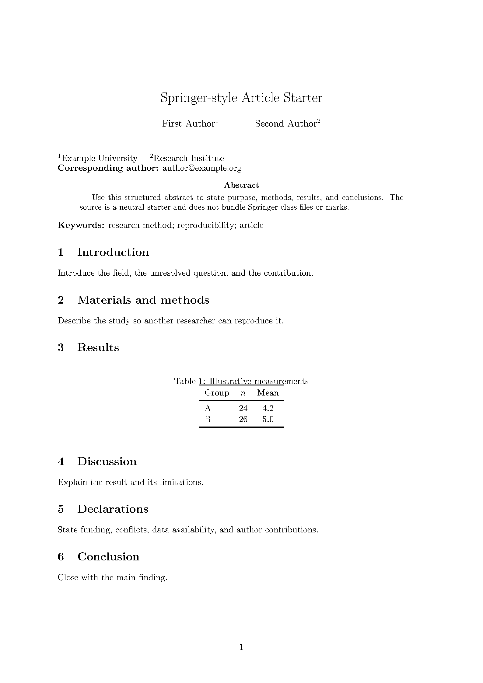 First page of Springer-Style Article