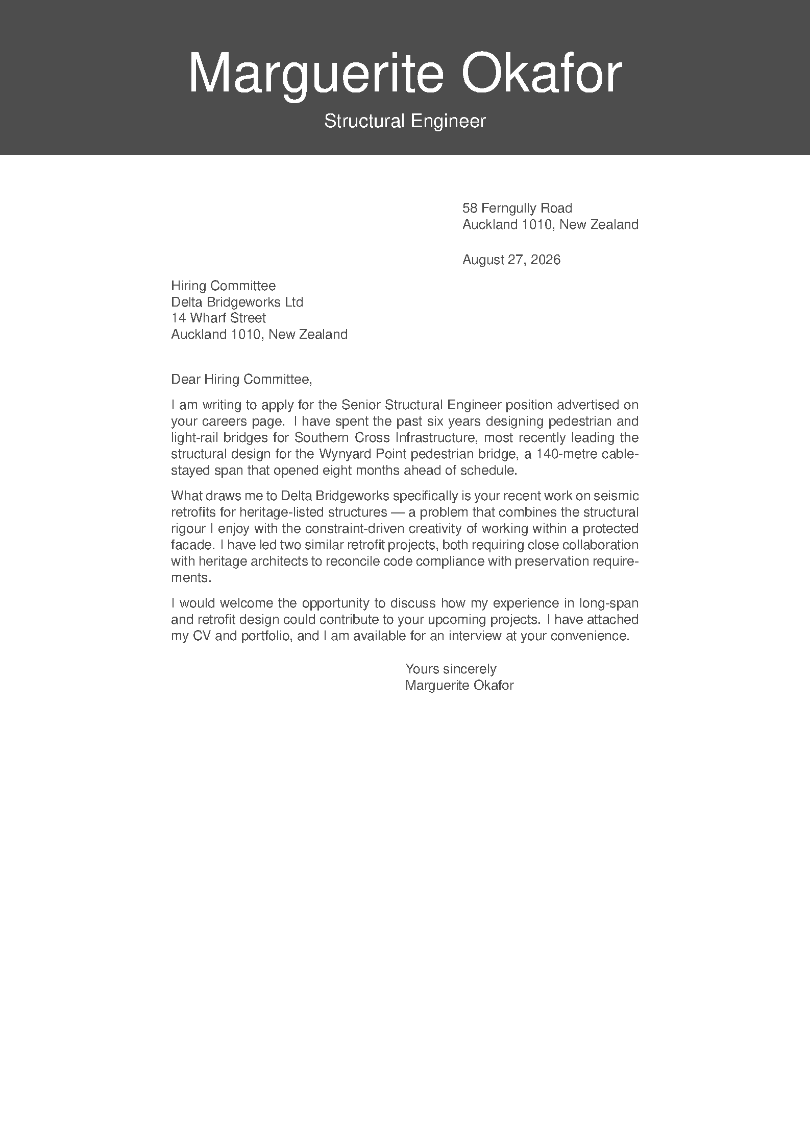 First page of the Stefano Cover Letter template