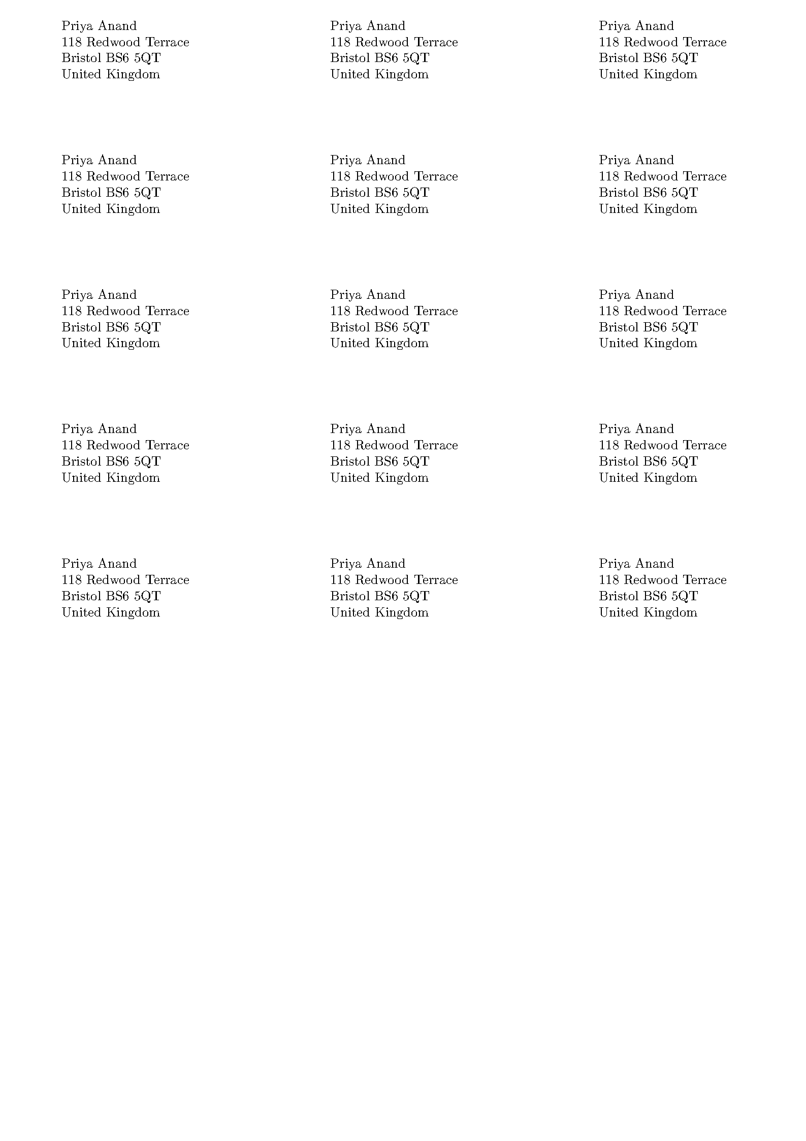 First page of the Sticky Label Sheet template
