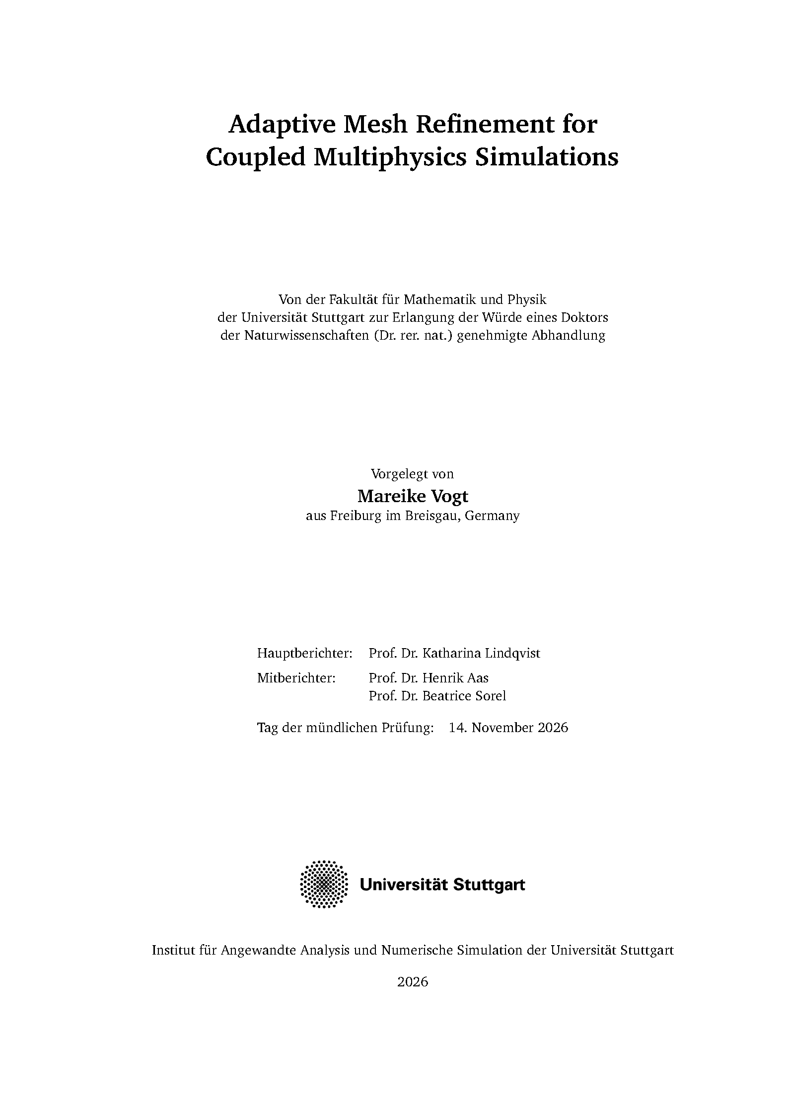 First page of University of Stuttgart PhD Thesis