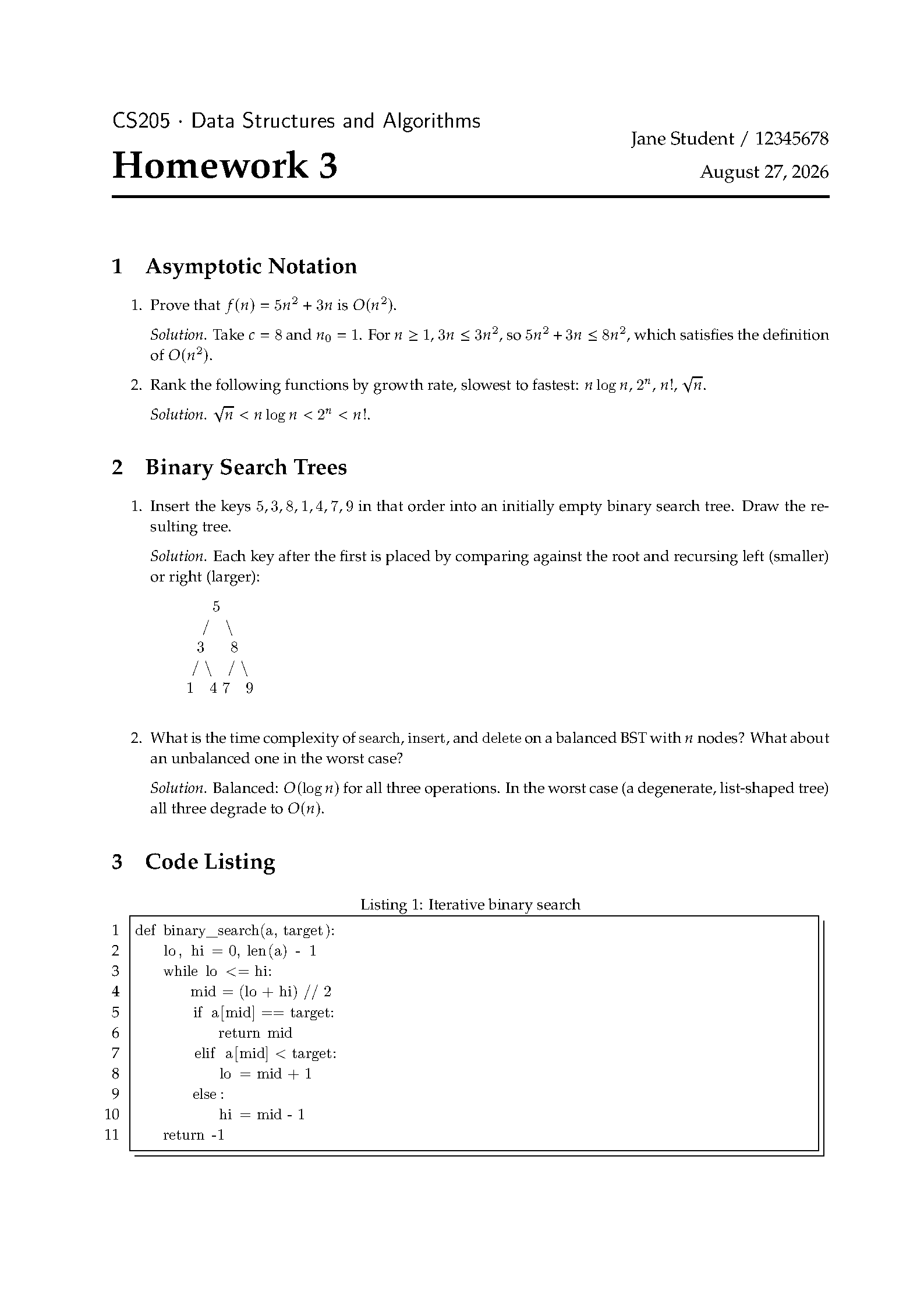 First page of the compiled SUSTech Homework template