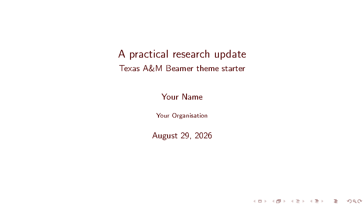 First page of the Texas A&M Beamer template