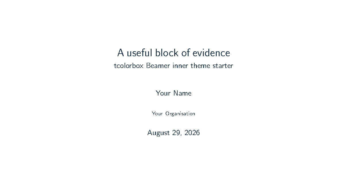 First page of the tcolorbox Beamer Inner Theme template