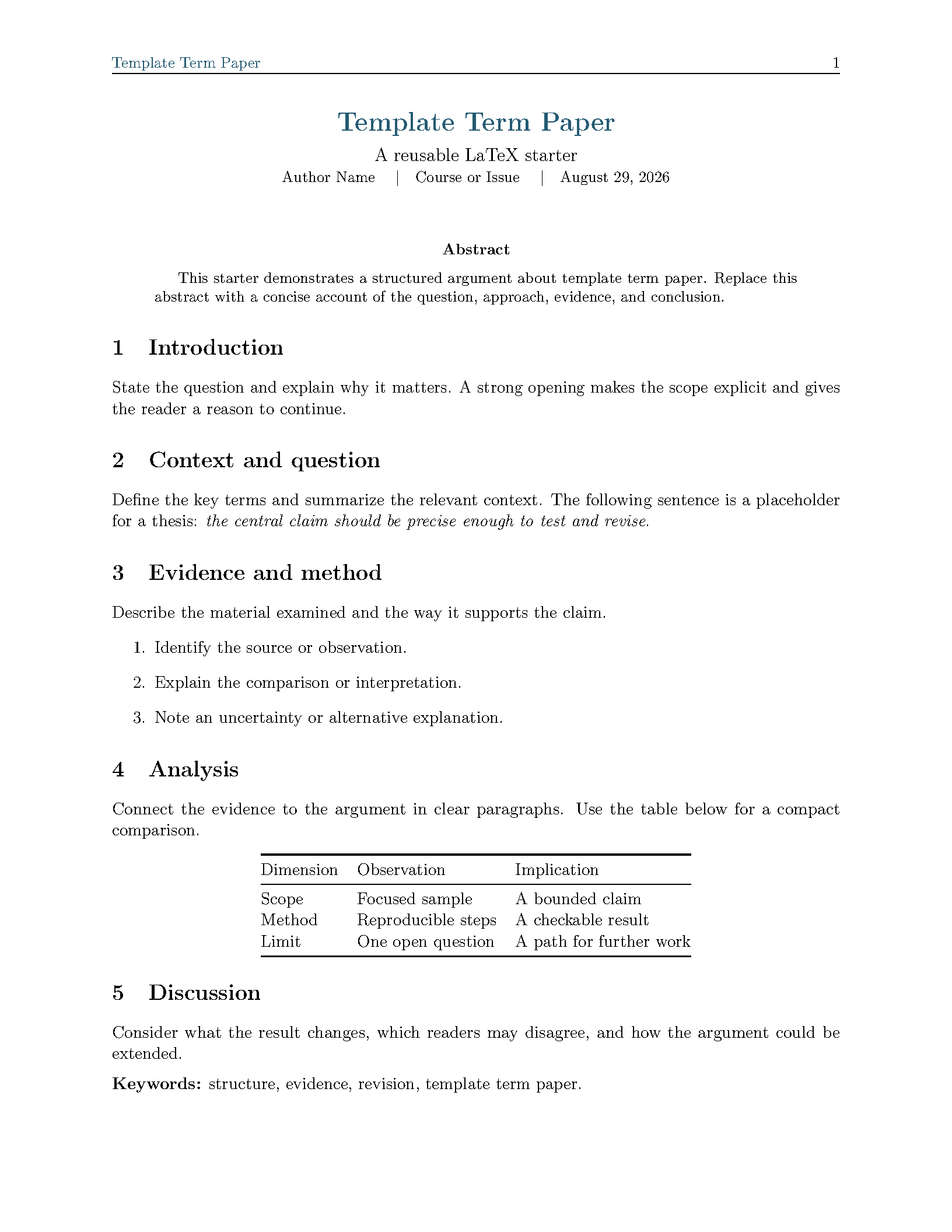 First page of Template Term Paper