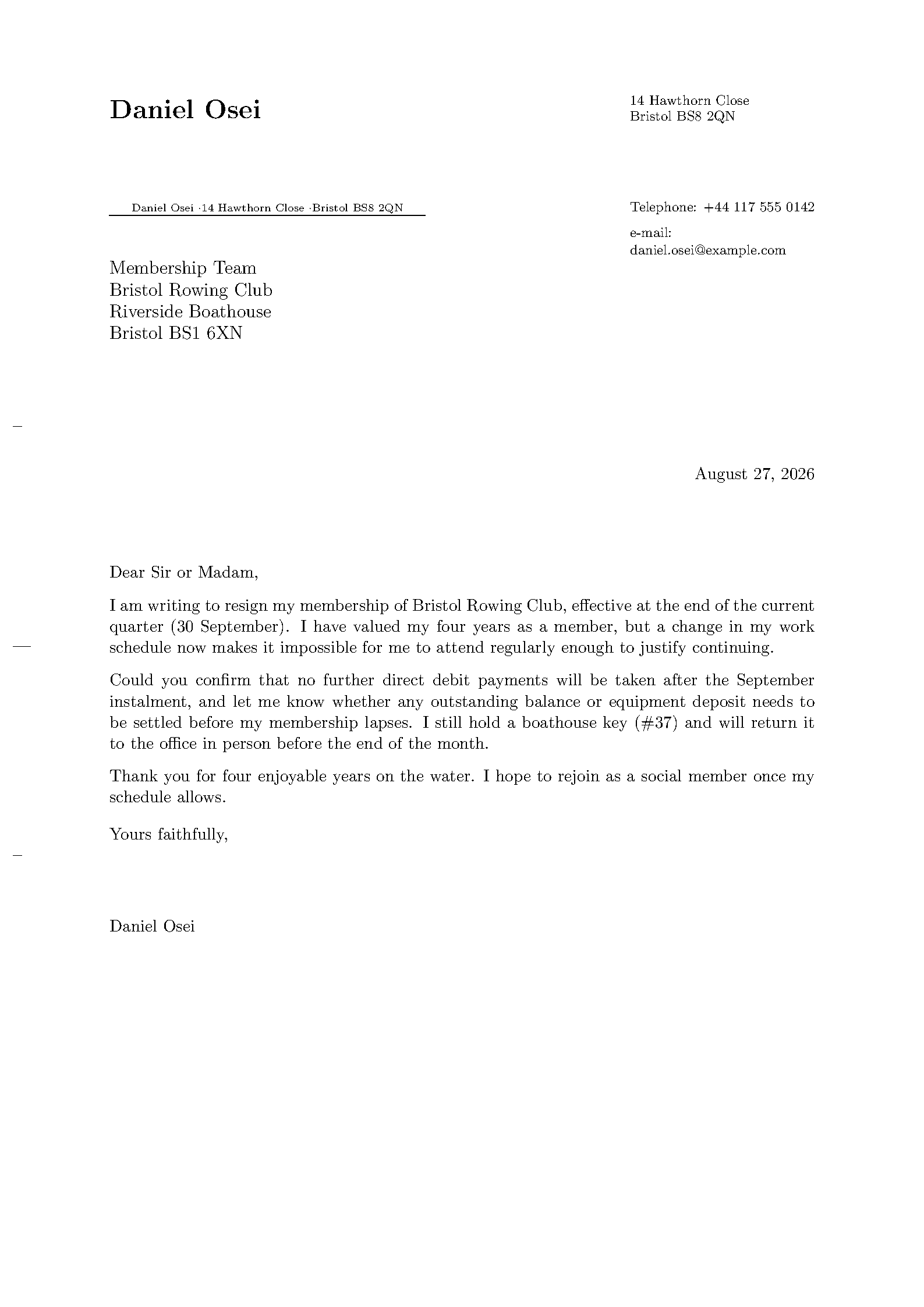 First page of the Thin Formal Letter template