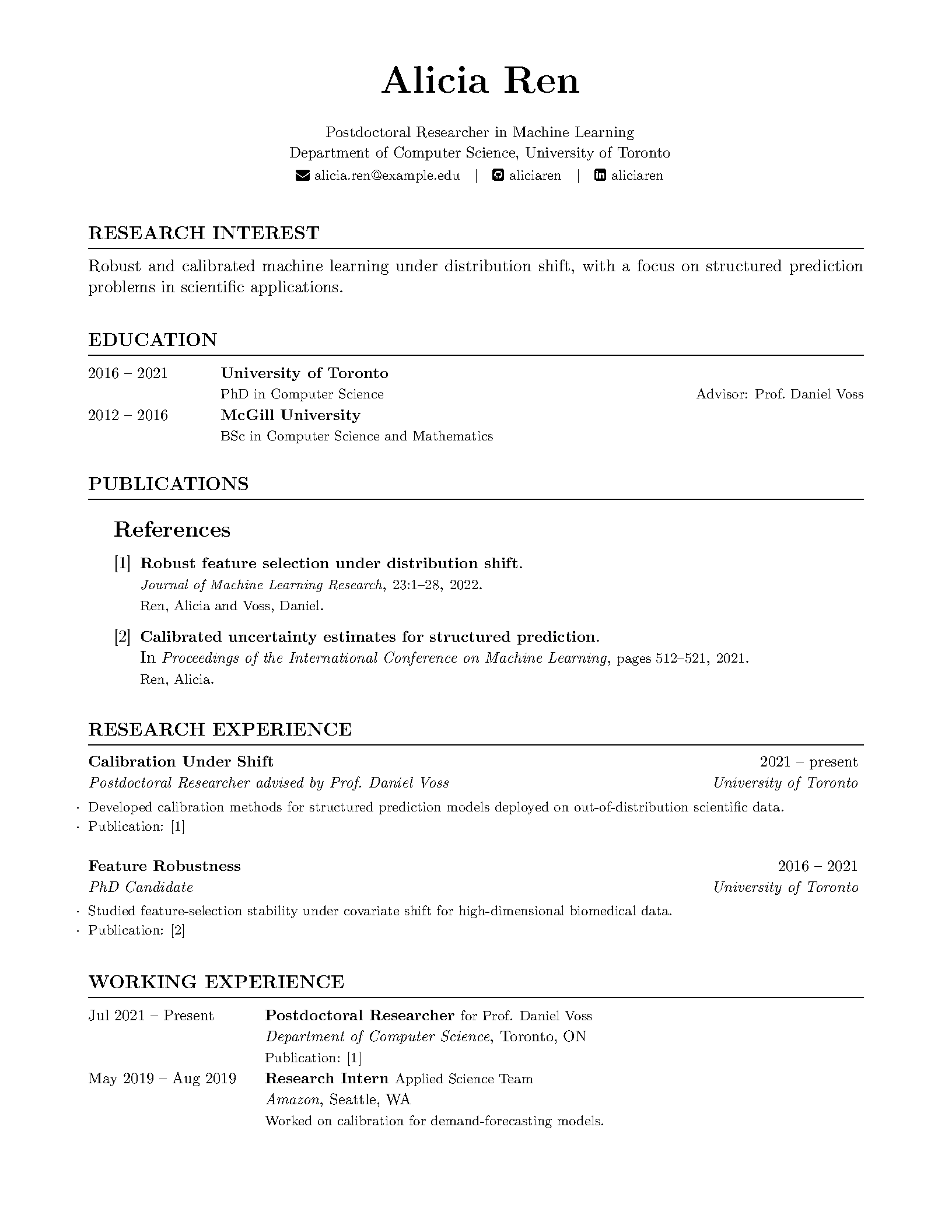 First page of the compiled TidyCV template
