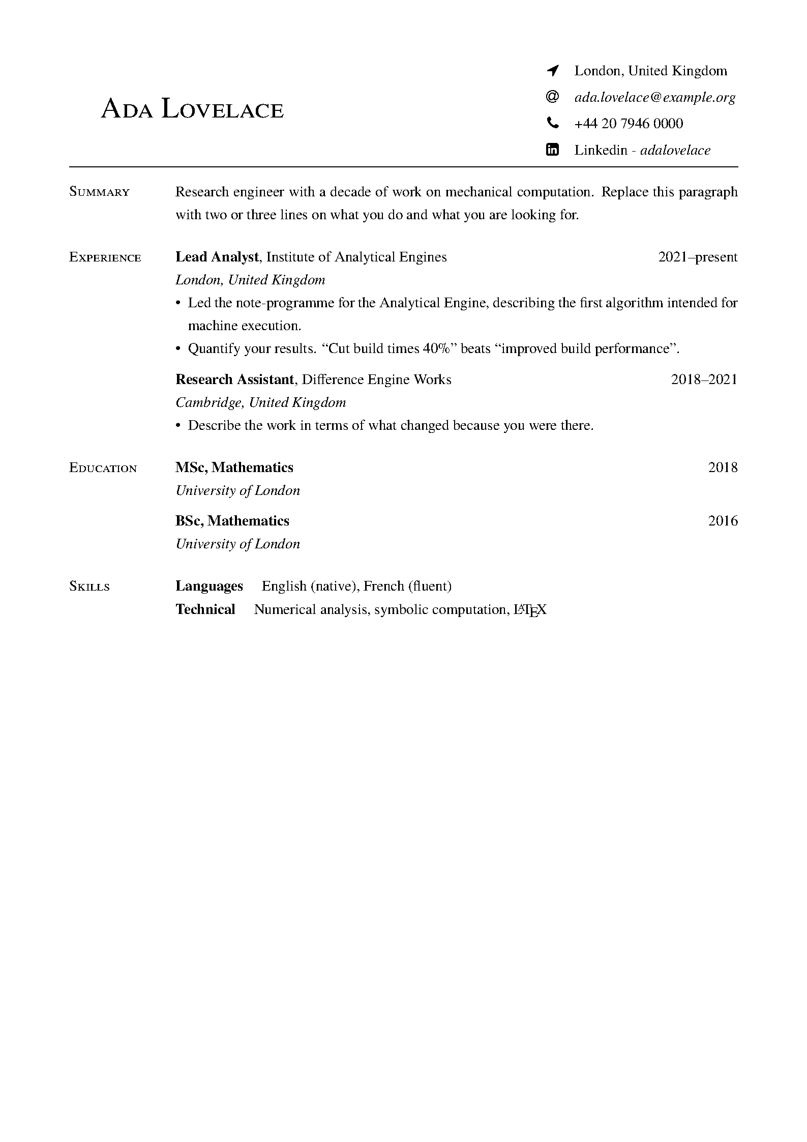 First page of the TidyRes Resume template