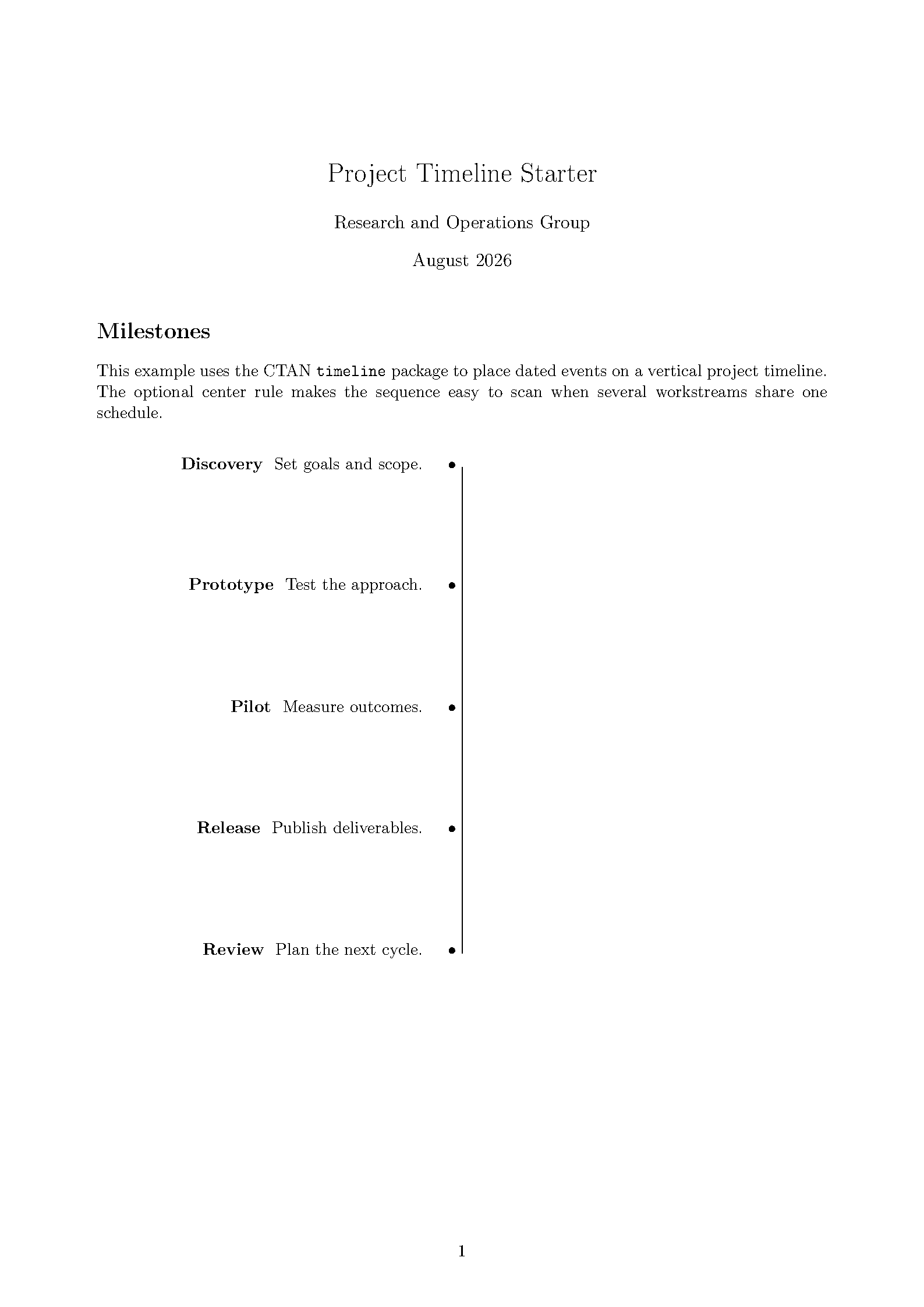 First page of the Timeline Planner template