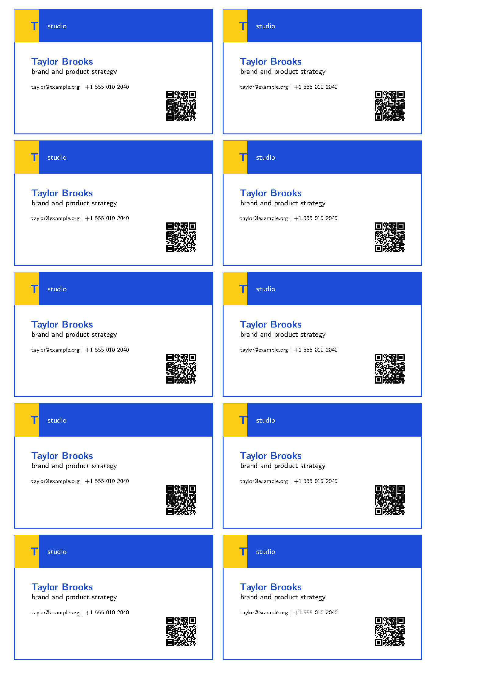 First page of the TryBibby Business Card Grid template