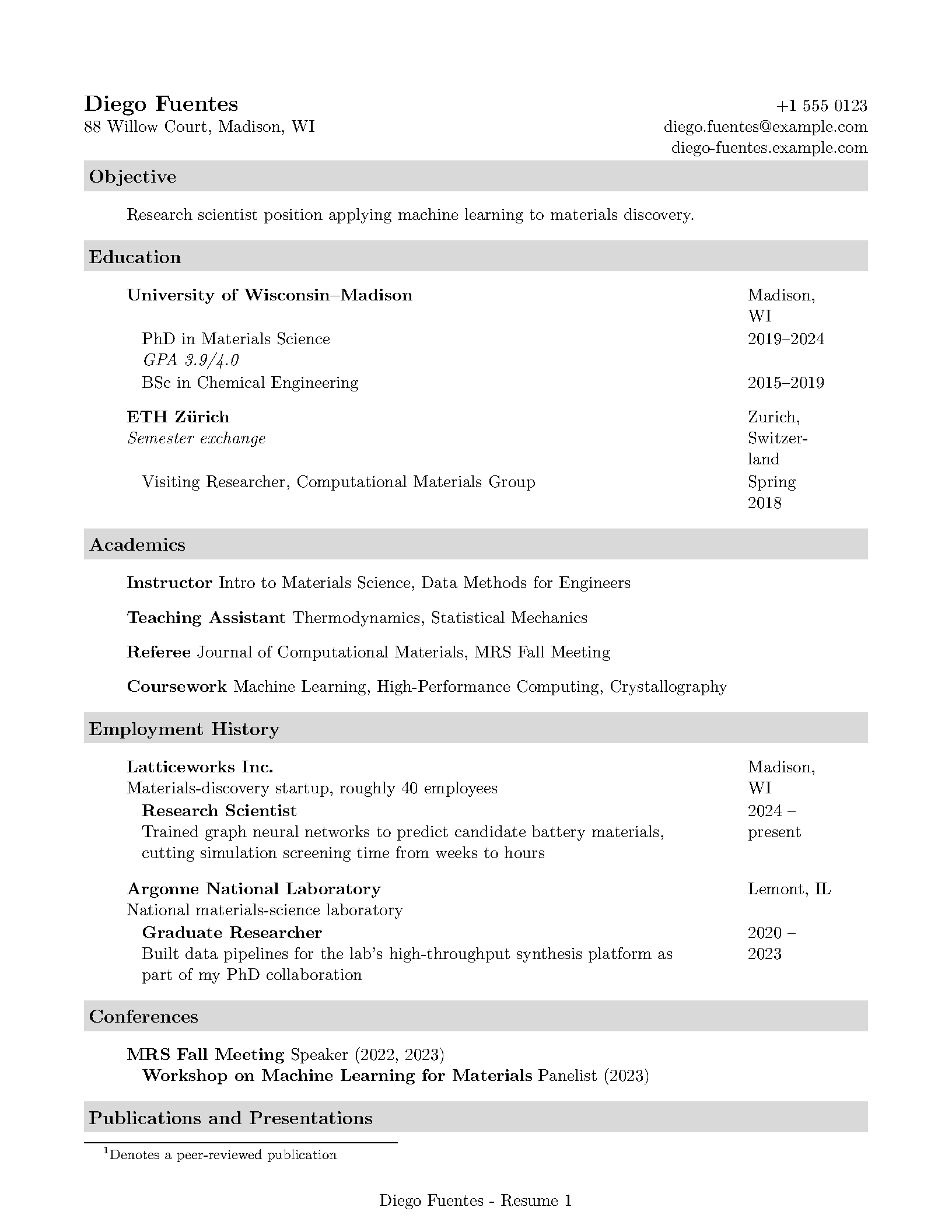 First page of the tucv template