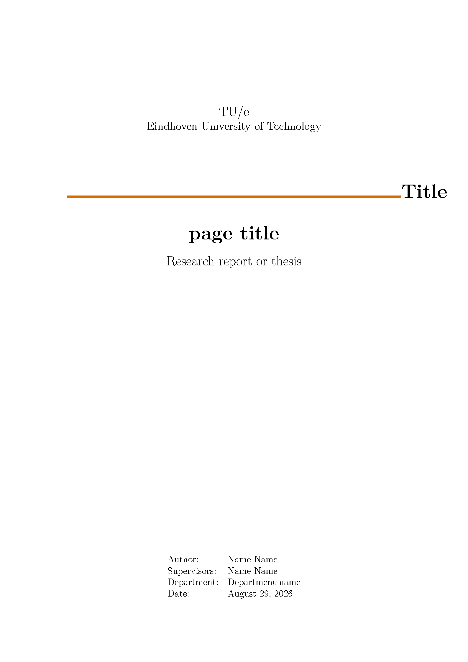 First page of the TU/e Title-Page Starter template