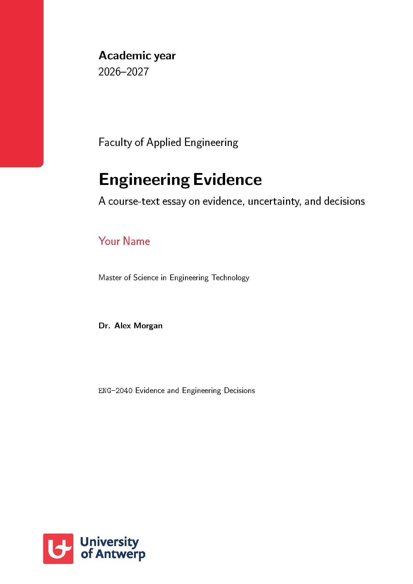 First page of University of Antwerp Course-Text Essay