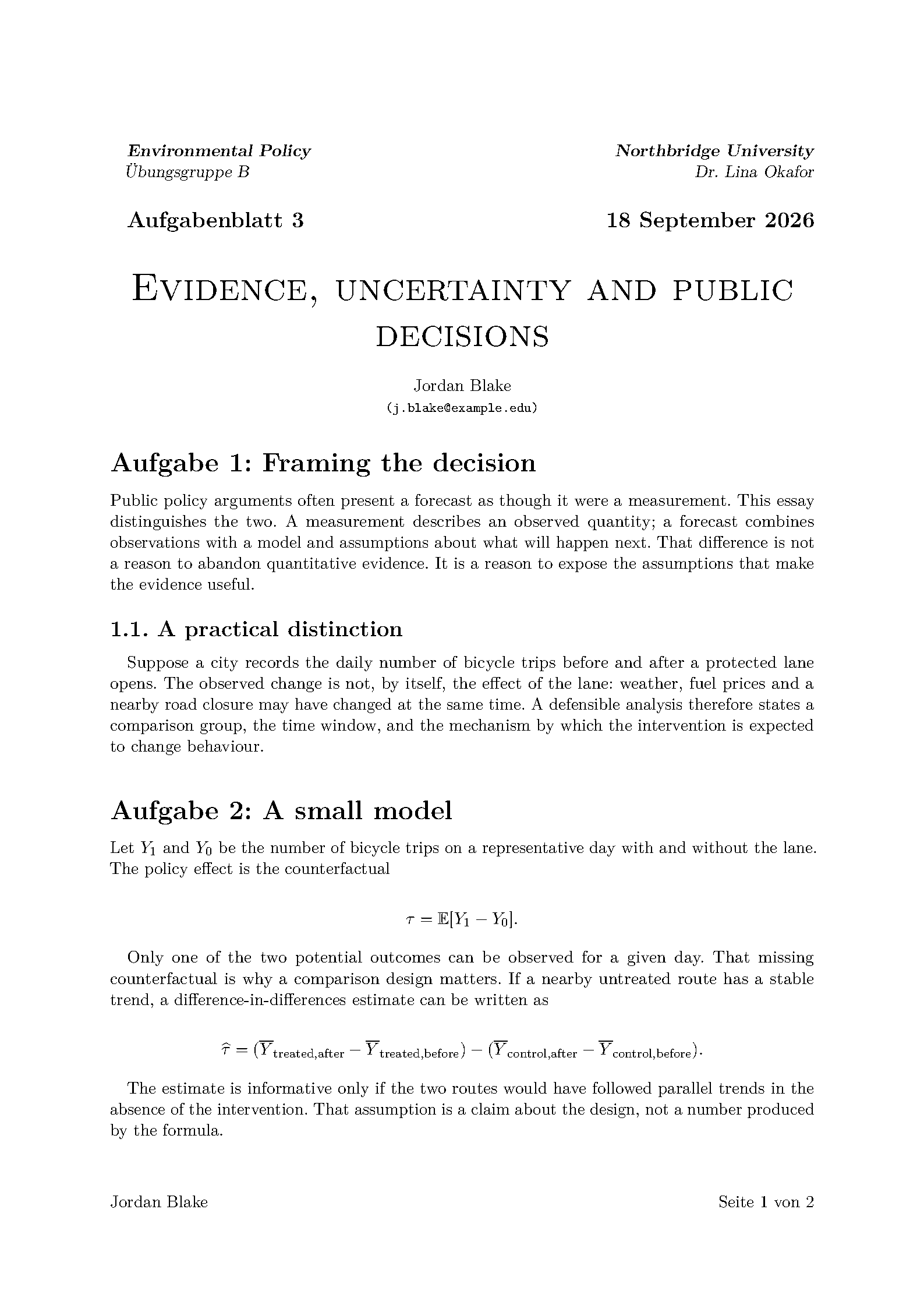 First page of UHH Assignment Essay