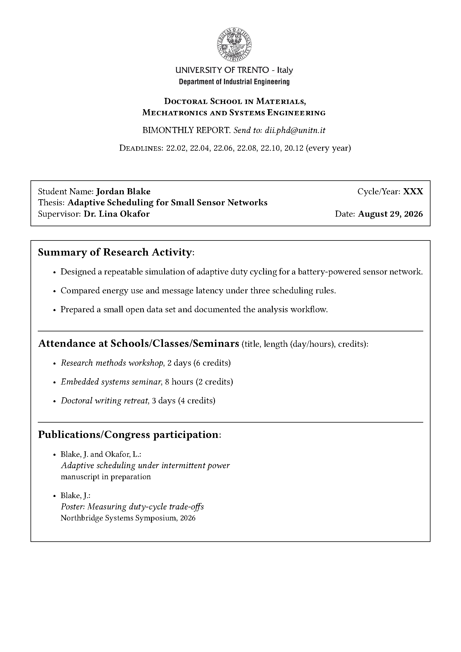 First page of University of Trento BIM Report