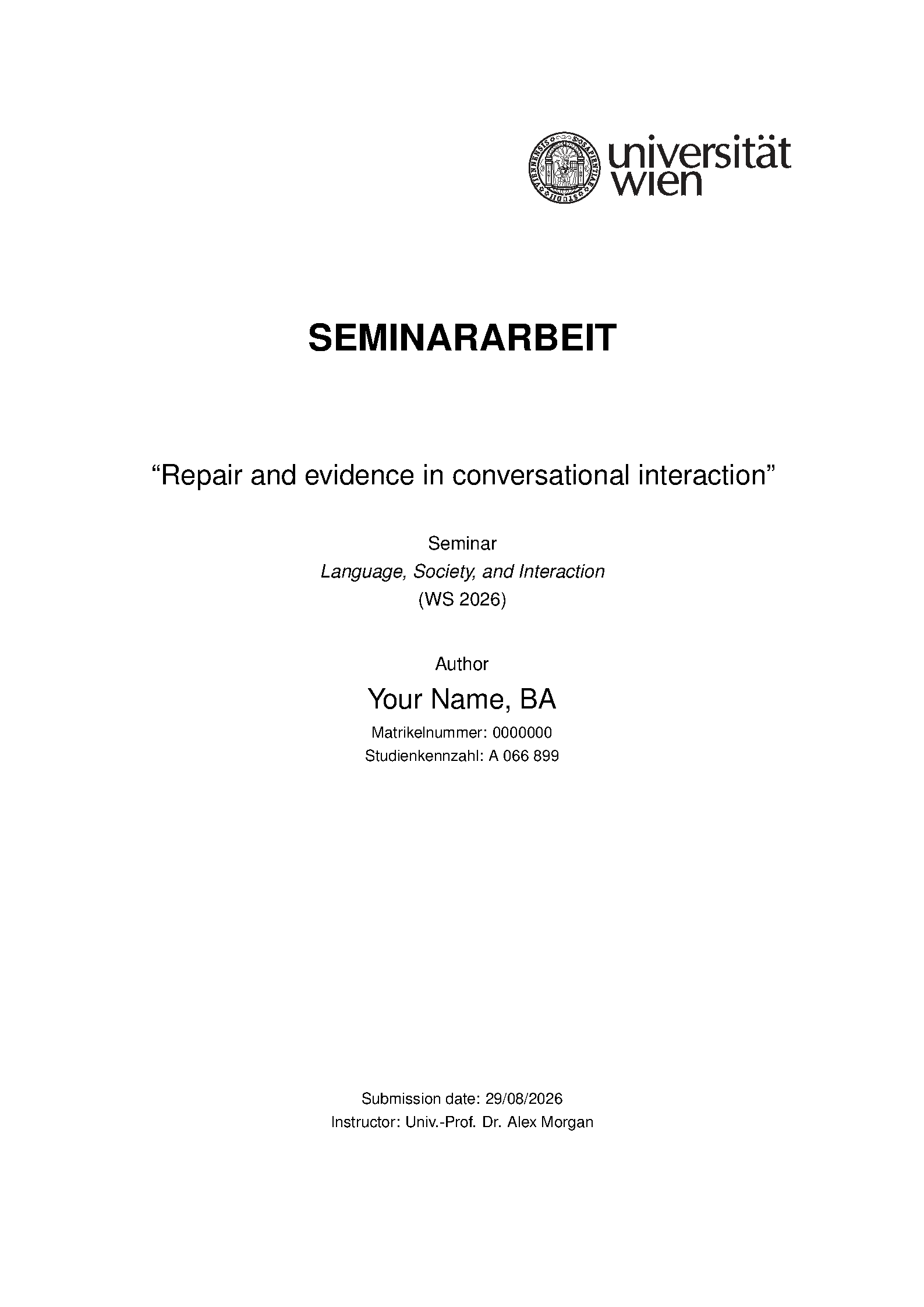 First page of University of Vienna Linguistics Essay