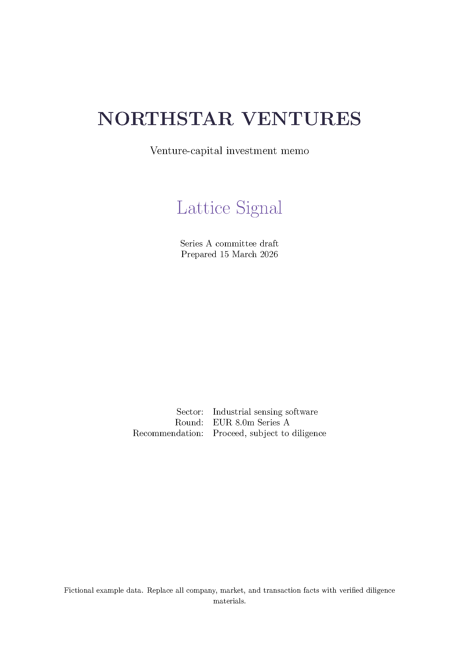 First page of Venture Capital Investment Memo