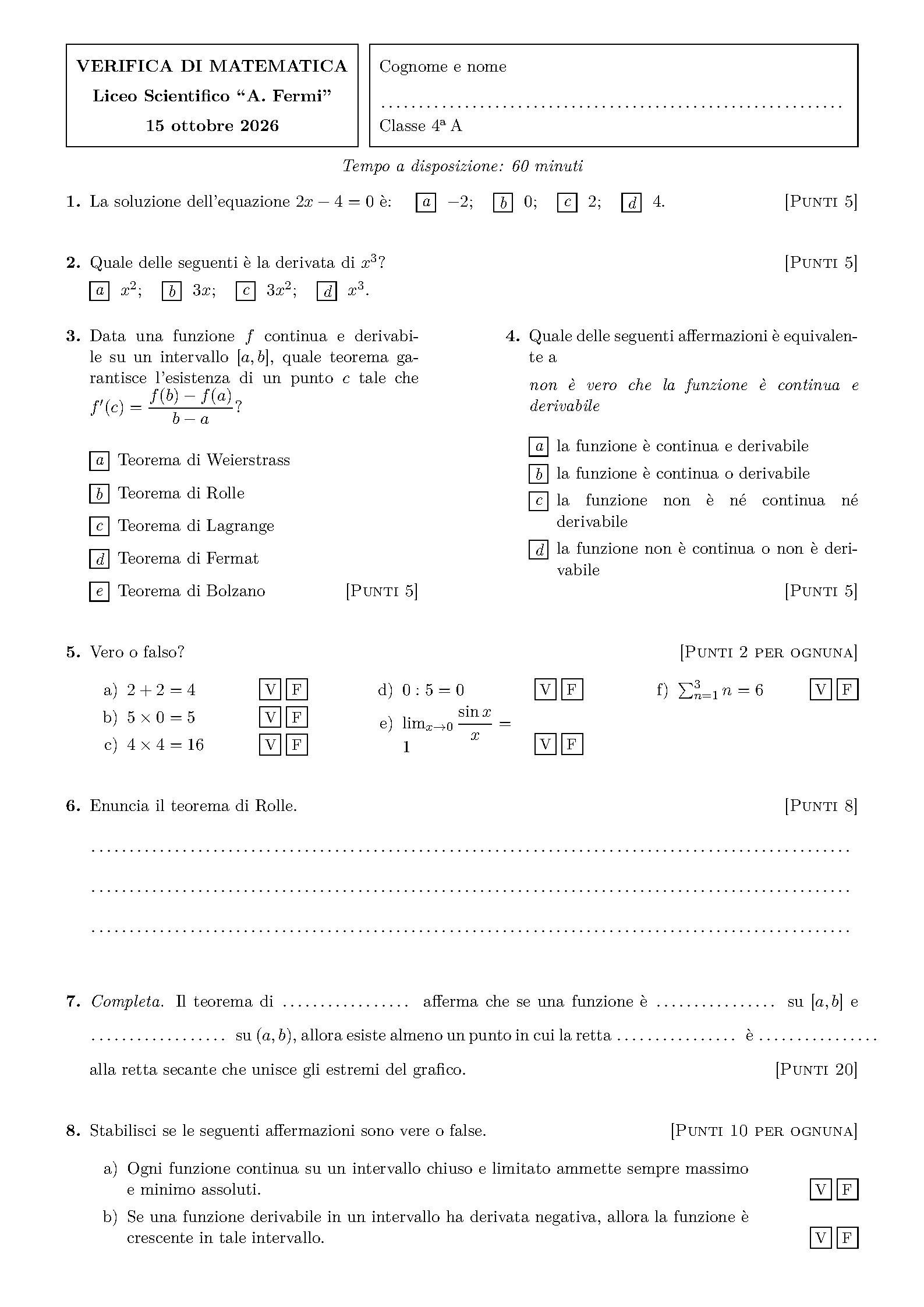 First page of the verifica template