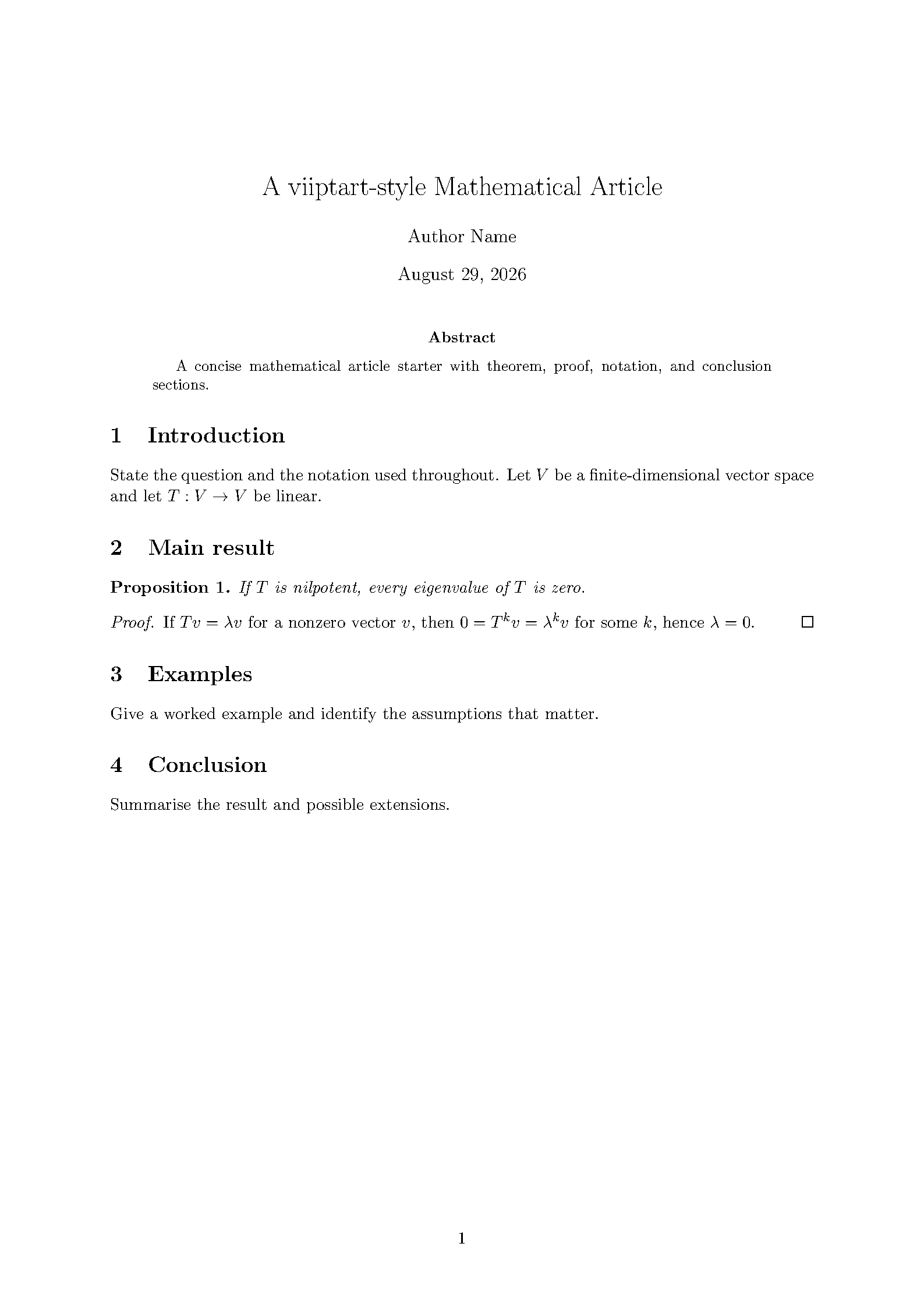 First page of viiptart Mathematical Article