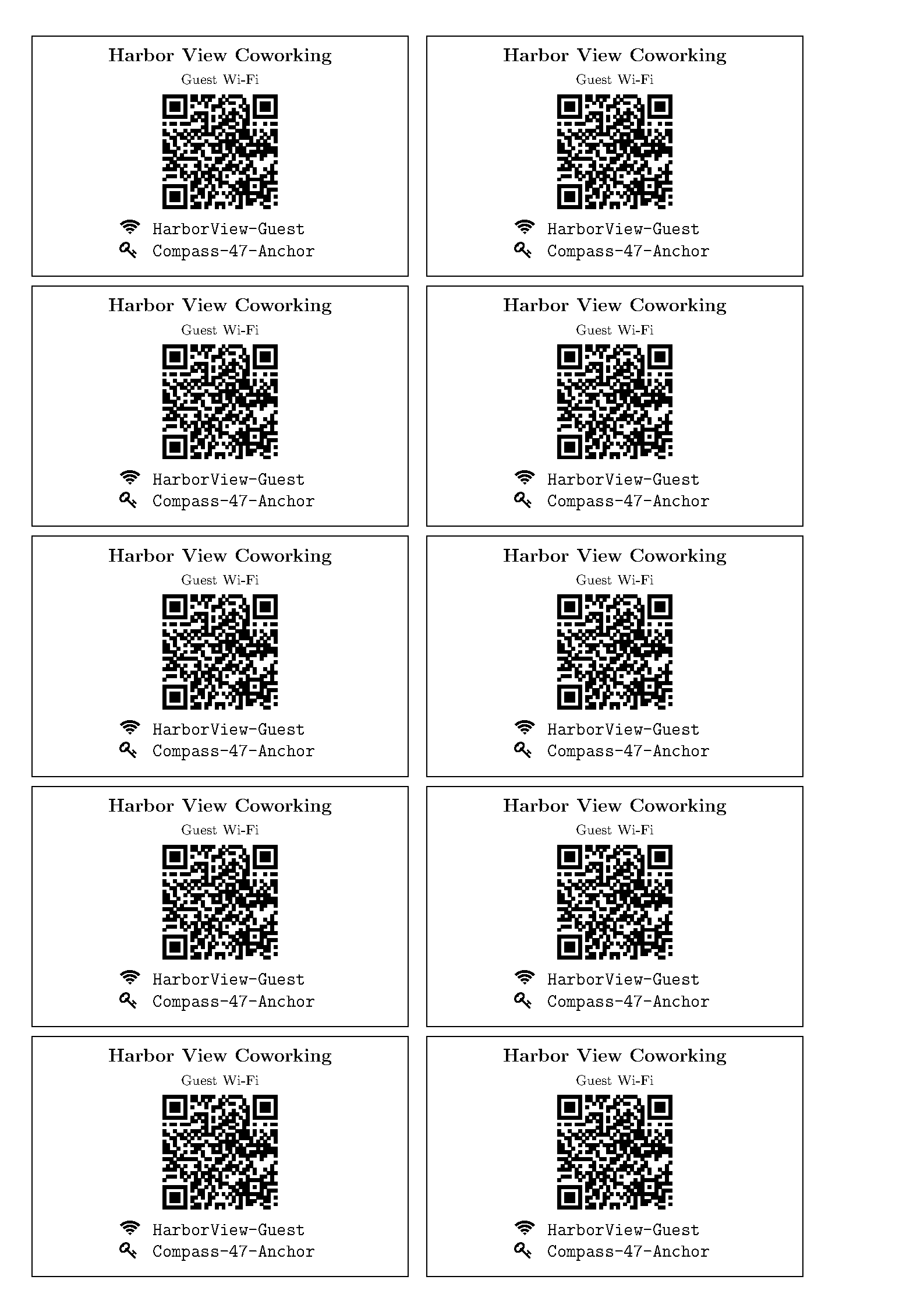 First page of the Wi-Fi Credential Cards template