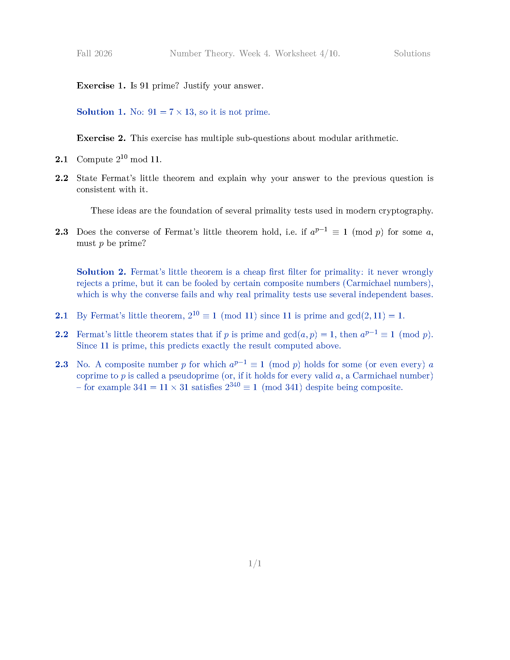 First page of the Exercise Worksheet Class template