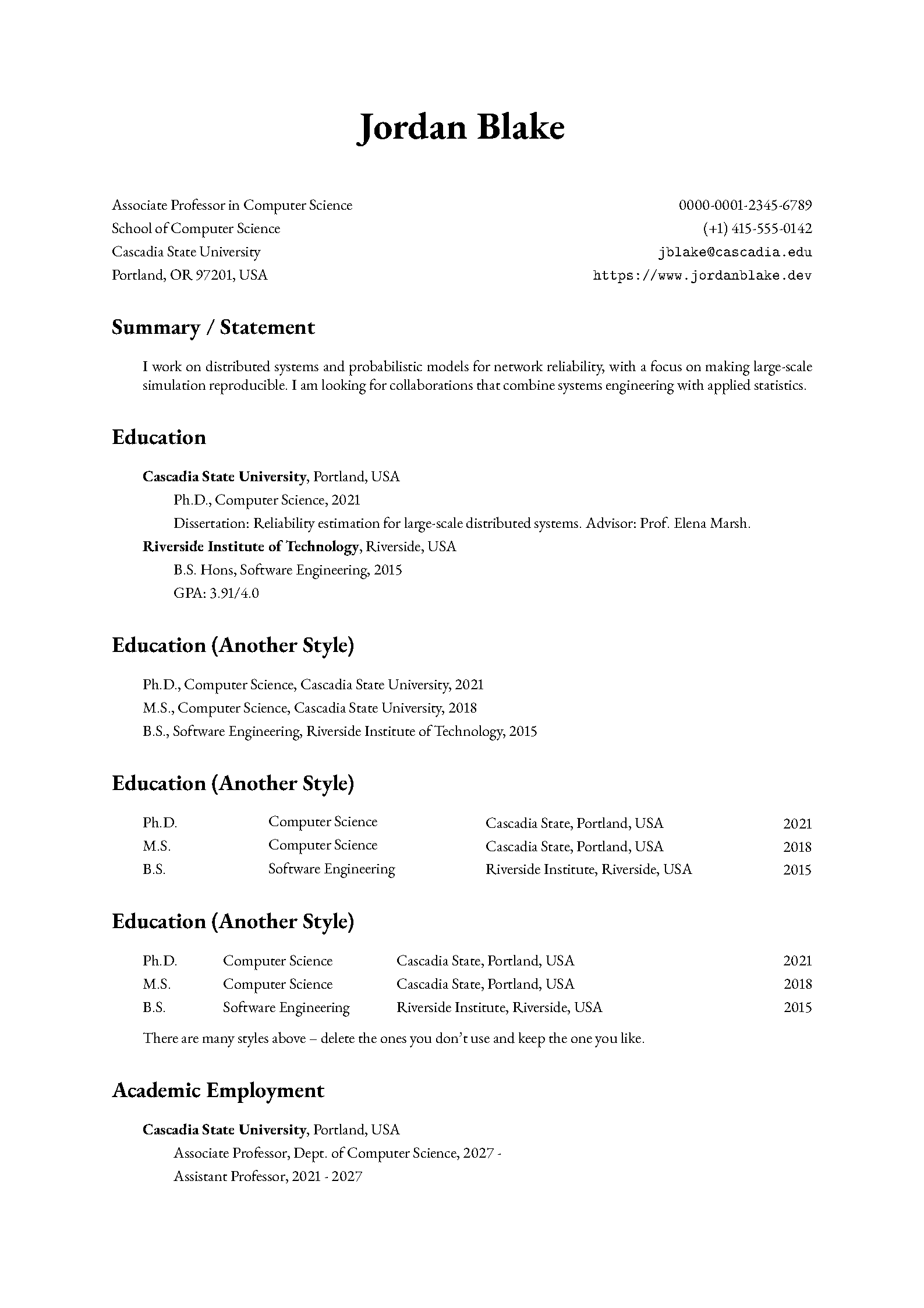 First page of the Xovee LaTeX CV template
