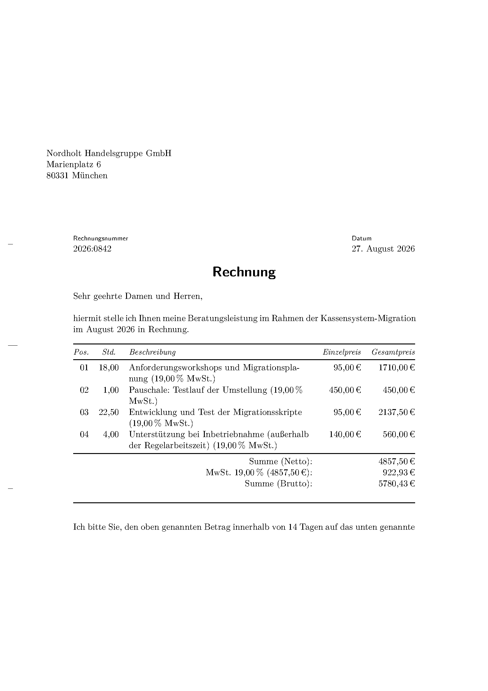 First page of the compiled ZUGFeRD e-Invoice template